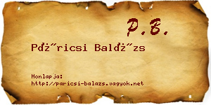 Páricsi Balázs névjegykártya
